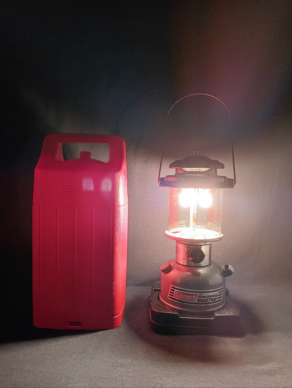 Serviced Coleman 295 Powerhouse Dual Fuel Camping Lantern W/ Red Carry Case 6/92